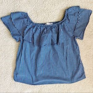 Off the Shoulder Blue Striped Top